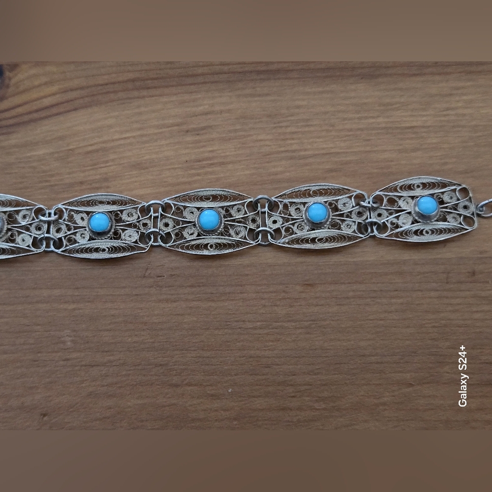 Elegant Silver Sterling 925 and Blue Bracelet Handmade